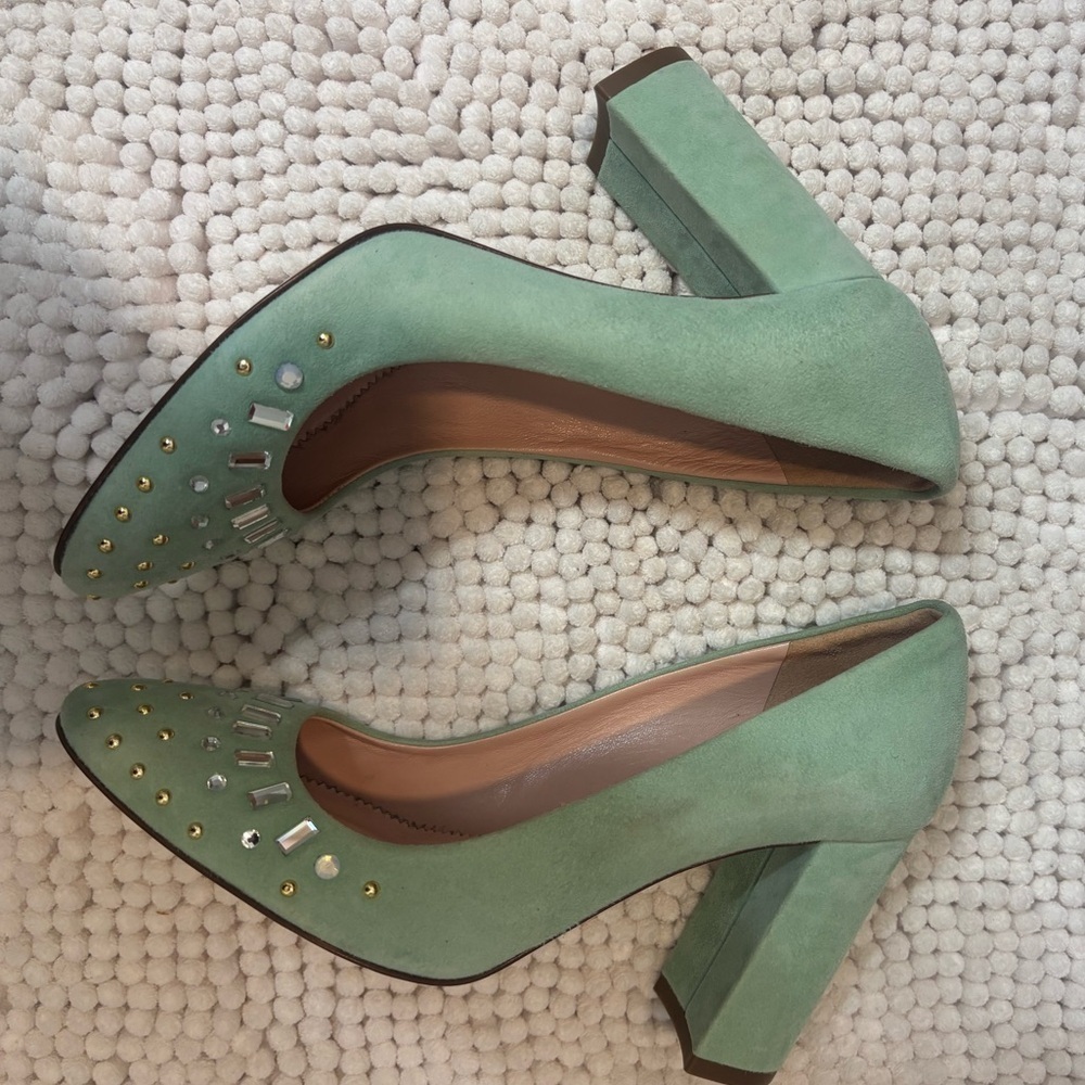 JCREW Mint Green Jeweled Heels - Picture 4 of 8